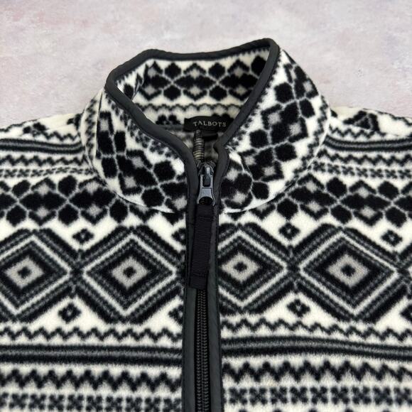 Talbots Jacket Women's Medium Nordic Print Full Zip Fleece Outdoor Black White - Picture 3 of 7